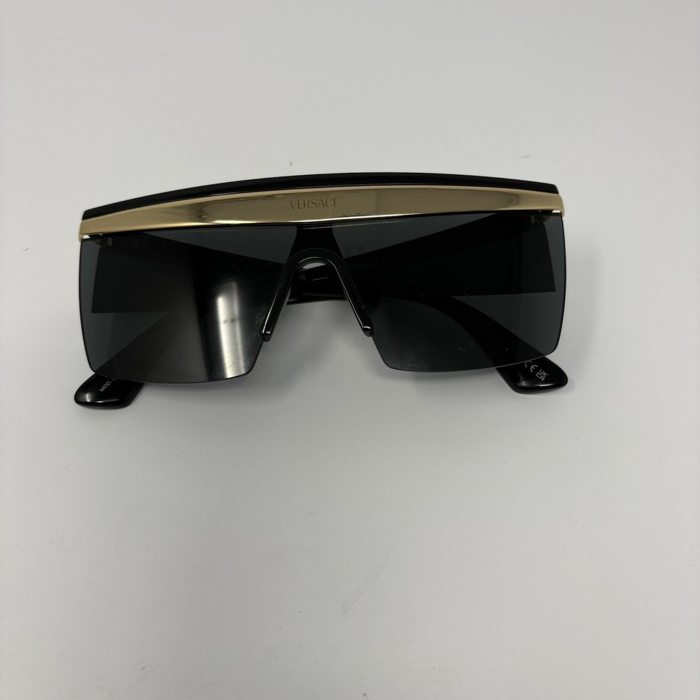 Versace Shield Sunglasses Black Gold Wraparound VE 2254 w/ Case & Box